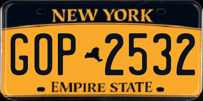 NY license plate GOP2532