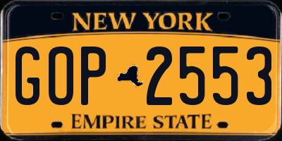 NY license plate GOP2553