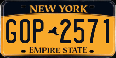 NY license plate GOP2571