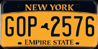 NY license plate GOP2576