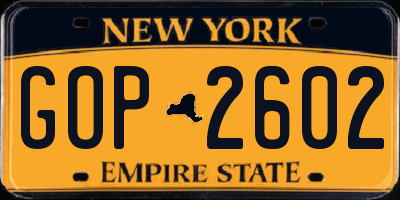NY license plate GOP2602