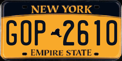 NY license plate GOP2610