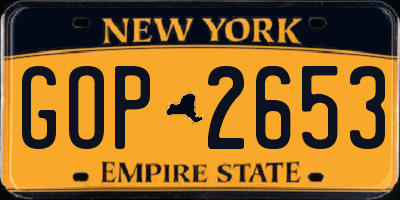 NY license plate GOP2653