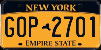NY license plate GOP2701