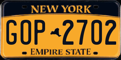 NY license plate GOP2702