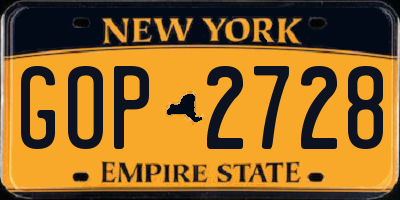 NY license plate GOP2728