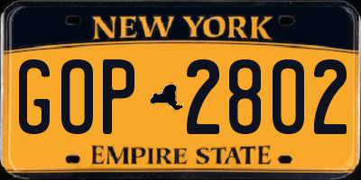 NY license plate GOP2802
