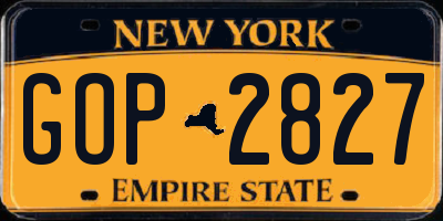 NY license plate GOP2827