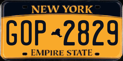 NY license plate GOP2829