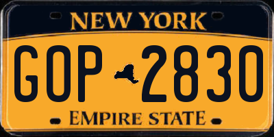 NY license plate GOP2830