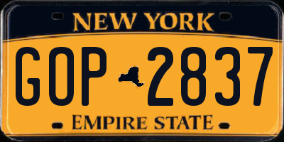 NY license plate GOP2837