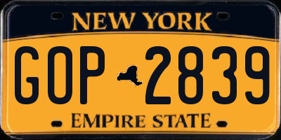 NY license plate GOP2839
