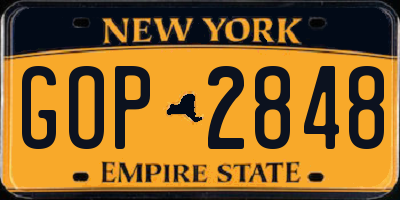 NY license plate GOP2848