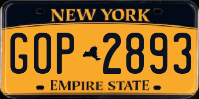 NY license plate GOP2893