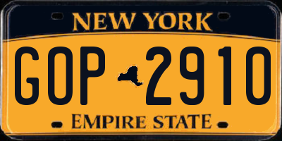 NY license plate GOP2910