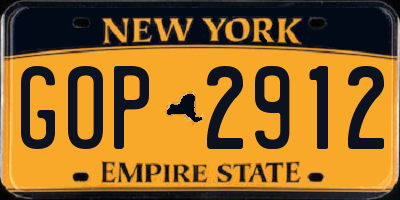 NY license plate GOP2912