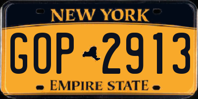 NY license plate GOP2913