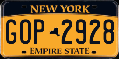 NY license plate GOP2928