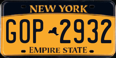 NY license plate GOP2932
