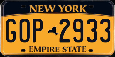 NY license plate GOP2933