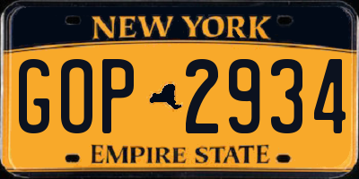 NY license plate GOP2934