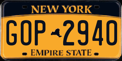 NY license plate GOP2940