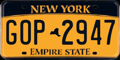 NY license plate GOP2947