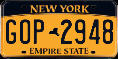 NY license plate GOP2948