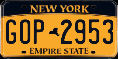 NY license plate GOP2953