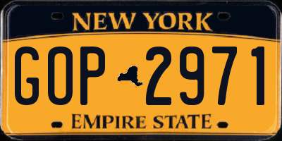 NY license plate GOP2971