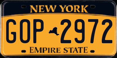 NY license plate GOP2972