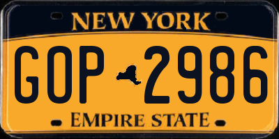 NY license plate GOP2986
