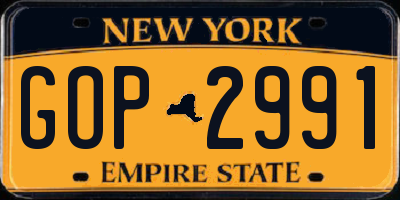 NY license plate GOP2991