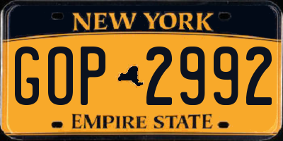 NY license plate GOP2992