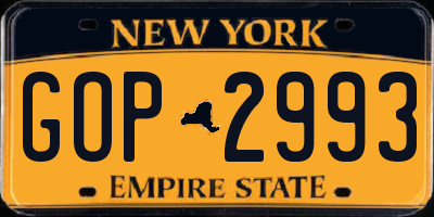 NY license plate GOP2993