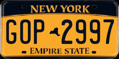 NY license plate GOP2997