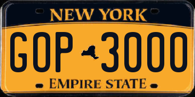 NY license plate GOP3000