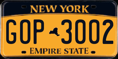 NY license plate GOP3002