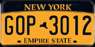 NY license plate GOP3012