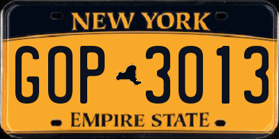 NY license plate GOP3013