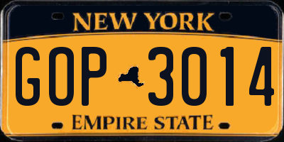 NY license plate GOP3014