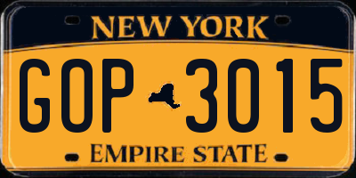 NY license plate GOP3015