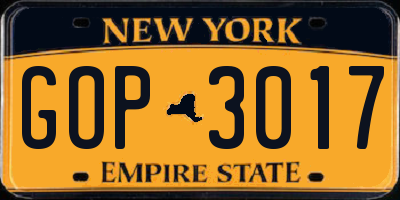 NY license plate GOP3017