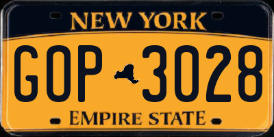 NY license plate GOP3028