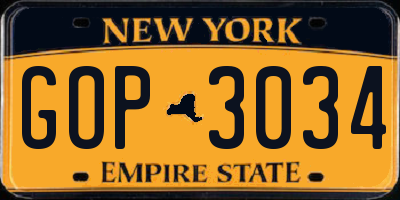 NY license plate GOP3034