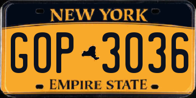 NY license plate GOP3036
