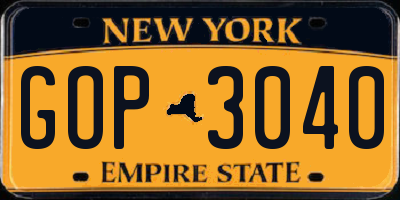NY license plate GOP3040