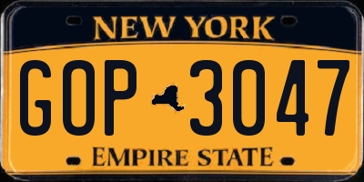 NY license plate GOP3047