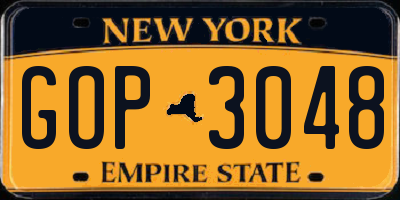 NY license plate GOP3048