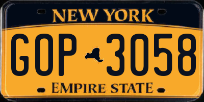 NY license plate GOP3058